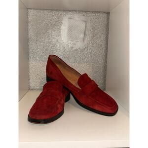 Vionic Sellah Preppy Academia Studios Classic Old Money Suede Red Penny Loafers